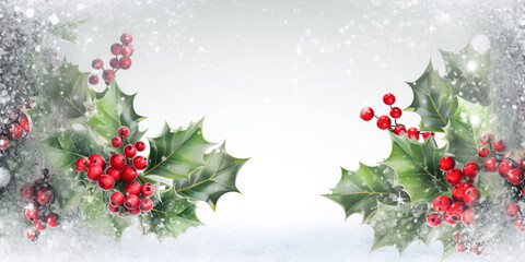 christmas background with holly berries