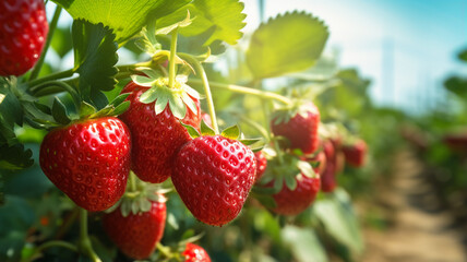 ripe strawberries in the greenhouse