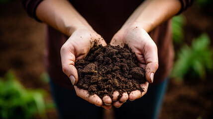 close up of woman planting soil in the garden