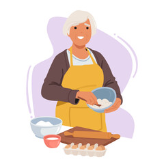 Seasoned Senior Woman Joyfully Bakes In Her Cozy Kitchen, A Lifetime Of Expertise Reflected In Every Measured Ingredient