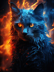 Majestic Blue: A Portrait of a Glowing Feline,portrait of a cat