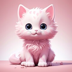 Pink kitten illustration, generative ai 