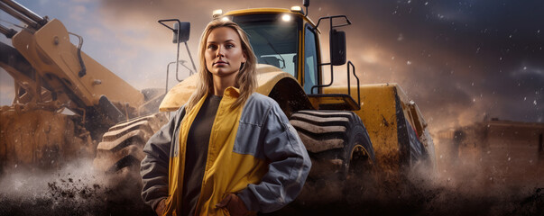 Woman working on large machine. generative ai