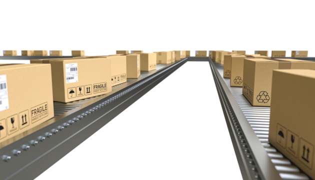  conveyor belts with parcels.