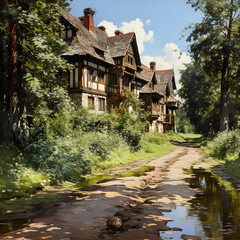 Fototapeta na wymiar Serene Solitude: A Picturesque Cottage in the Woods,old house in the forest