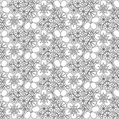 Seamless pattern, ornament with graphic poppies on a white background. Digital illustration. Suitable for interior, wallpaper, fabrics, clothing, stationery.