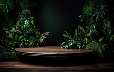 Wood floor with tropical background wallpaper, in the style of stage-like environments, generative AI