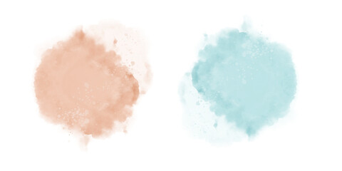 Blue and Beige Watercolor and Ink Stains. Delicate Abstract Watercolor Splatter. Light Blue and Lighr Brown Paint Stains. No Background. Irregular Stains and Splatter Print.	
