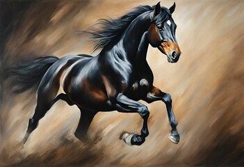 horse runs gallop on black