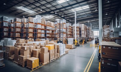 Large Warehouse Filled With Numerous Cardboard Packages