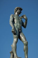 Obraz premium Michelangelo's David bronze statue in a public square of Florence, Italy