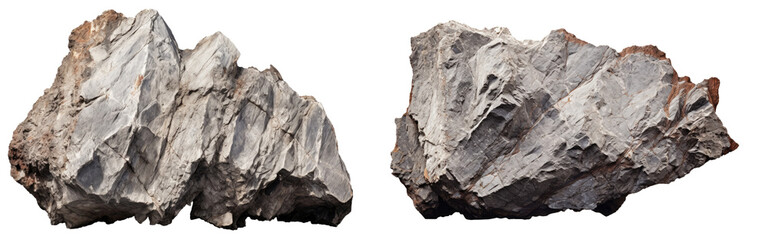 sharp, pointed, and heavy mineral rocks isolated on a transparent background. (PNG, cutout, or clipping path.) - obrazy, fototapety, plakaty