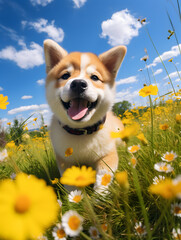 Akita - Happy Dogs in a Meadow on a Sunny Day