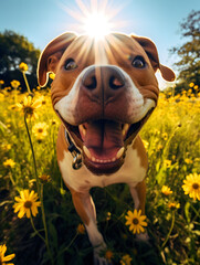 American Pit Bull Terrier - Happy Dogs in a Meadow on a Sunny Day