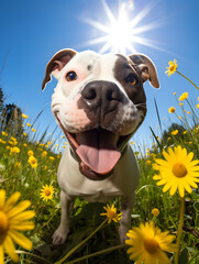 American Staffordshire Terrier - Happy Dogs in a Meadow on a Sunny Day