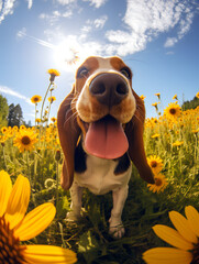 Basset Hound - Happy Dogs in a Meadow on a Sunny Day