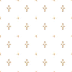 seamless pattern of Orthodox crosses and stars. elegant baby christening pattern for printing on fabric, packaging for Easter cakes, napkins, tablecloths