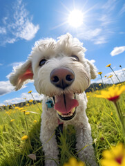 Bedlington Terrier - Happy Dogs in a Meadow on a Sunny Day