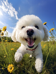 Bichon Frise - Happy Dogs in a Meadow on a Sunny Day