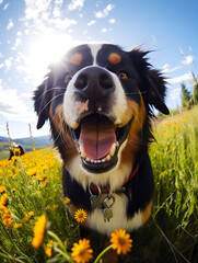 Bernese Mountain Dog - Happy Dogs in a Meadow on a Sunny Day