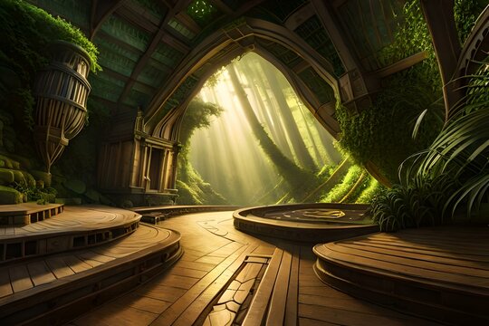 inside view of a big cave full of pirate treasure hidden in a jungle. Inspired by Ali baba story - AI generative