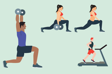 Obraz na płótnie Canvas set of man and woman exercising with dumbbells