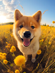 Finnish Spitz - Happy Dogs in a Meadow on a Sunny Day