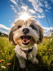 Havanese - Happy Dogs in a Meadow on a Sunny Day