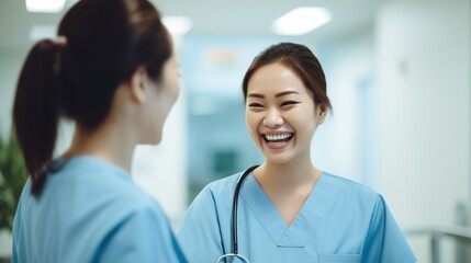 Two doctors were smiling happily - obrazy, fototapety, plakaty
