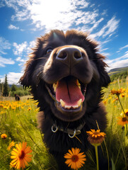 Newfoundland Dog - Happy Dogs in a Meadow on a Sunny Day