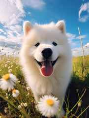Samoyed - Happy Dogs in a Meadow on a Sunny Day