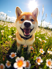 Shiba Inu - Happy Dogs in a Meadow on a Sunny Day