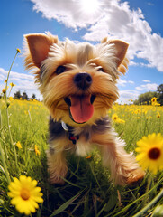 Yorkshire Terrier - Happy Dogs in a Meadow on a Sunny Day