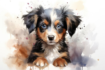 Cute funny puppy, watercolor style