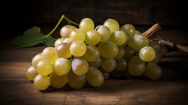 A cluster of luscious white grapes perfectly display. AI generated