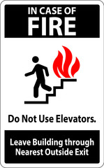 In Case Of Fire Sign Do Not Use Elevators, Leave Building Through Nearest Outside Exit