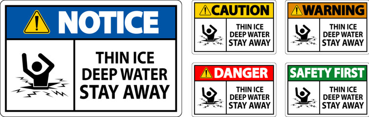 Danger Sign Thin Ice Deep Water, Stay Away