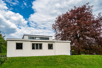 Haus am Horn building in Weimar, Germany with grass lawn. Haus am Horn is the only truly Bauhaus building