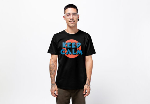 Mockup of young man wearing customizable t-shirt, front view