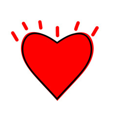 A red heart with a black outline and rays. Heart Icon, vector illustration.