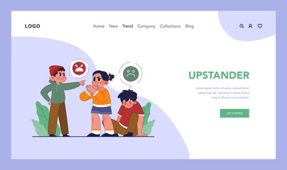 School bullying web banner or landing page. Friend defending a crying harassment and humiliation victim. Friends empathy and support. Social violence problem. Flat vector illustration