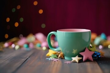 Colorful cup with Christmas decorations. Generative AI
