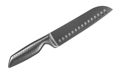 Chef kitchen knife santoku close up isolated on white background