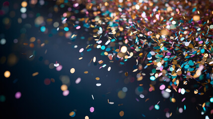 A dynamic, attractive close-up of a glimmering confetti burst, ideal for commemorating special moments or jazzing up your designs.