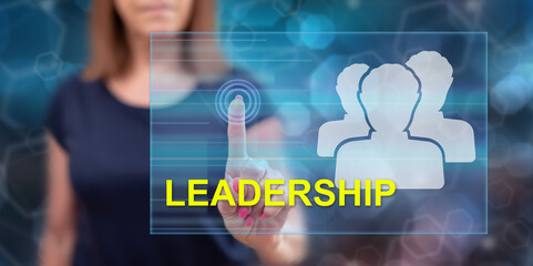 Woman touching a leadership concept
