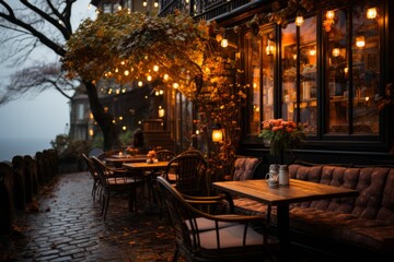 Fototapeta na wymiar A cafe in a narrow street in the center of Antwerp.