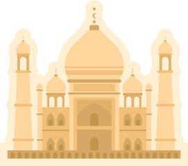 Simple beige flat drawing of the Indian historical landmark monument of the TAJ MAHAL, AGRA