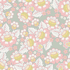 Fototapeta na wymiar Ethnic flowers seamless vector pattern. floral vintage background