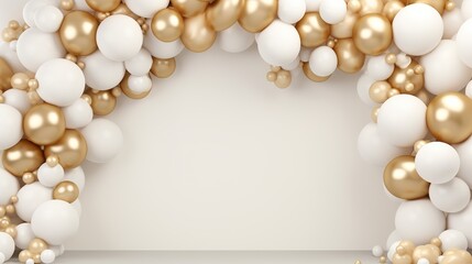 Generative AI, arch of white and golden balloons. Mock up for wedding, Christmas or other holiday 3d background	
