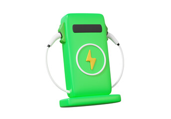 Fototapeta premium Realistic green electro car charging station on isolated background. electrical ecology environment energy technology, auto accumulator recharging, minimal cartoon style. 3d render illustration